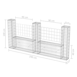 Gabionenkorb U-Form Stahl 240×20×100 cm