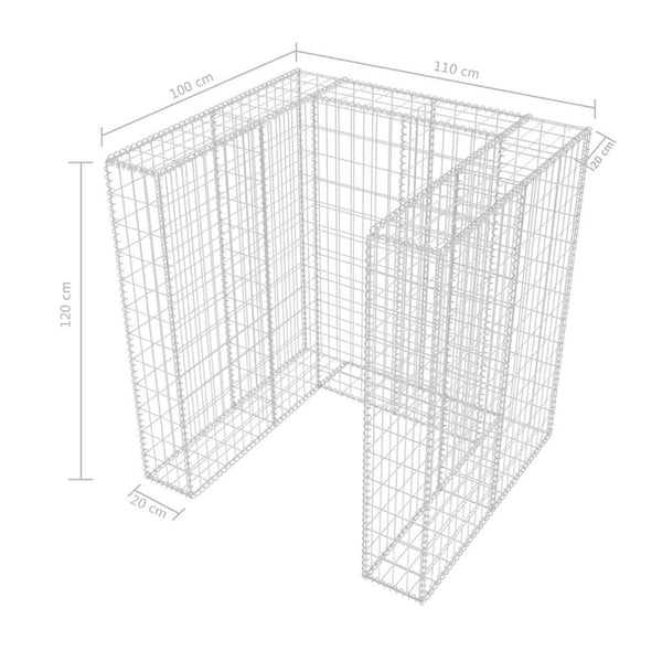 Gabionen-Mülltonnenverkleidung für 1 Tonne Stahl 110x100x120cm