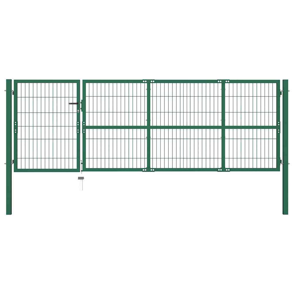 vidaXL Garden Gate with Posts 350x100 cm Steel Green