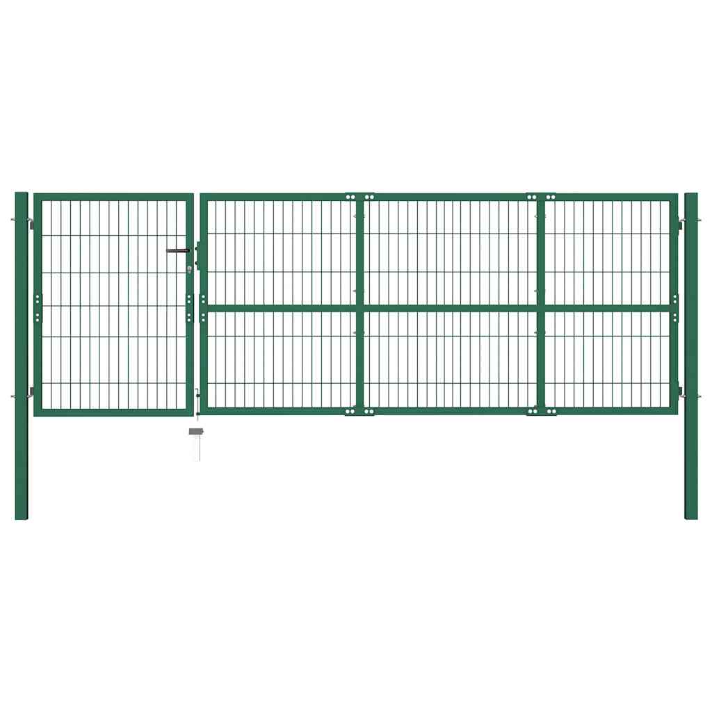 Gartentor mit Pfosten 350x100 cm Stahl Grün