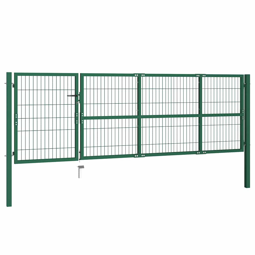 vidaXL Garden Gate with Posts 350x100 cm Steel Green