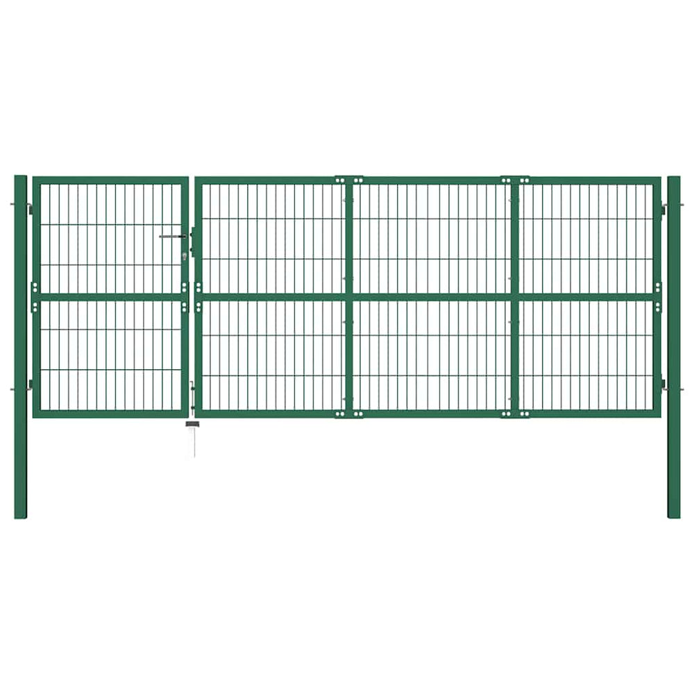 vidaXL Garden Gate with Posts 350x120 cm Steel Green