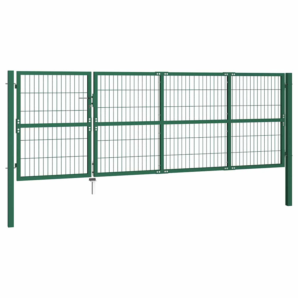 vidaXL Garden Gate with Posts 350x120 cm Steel Green