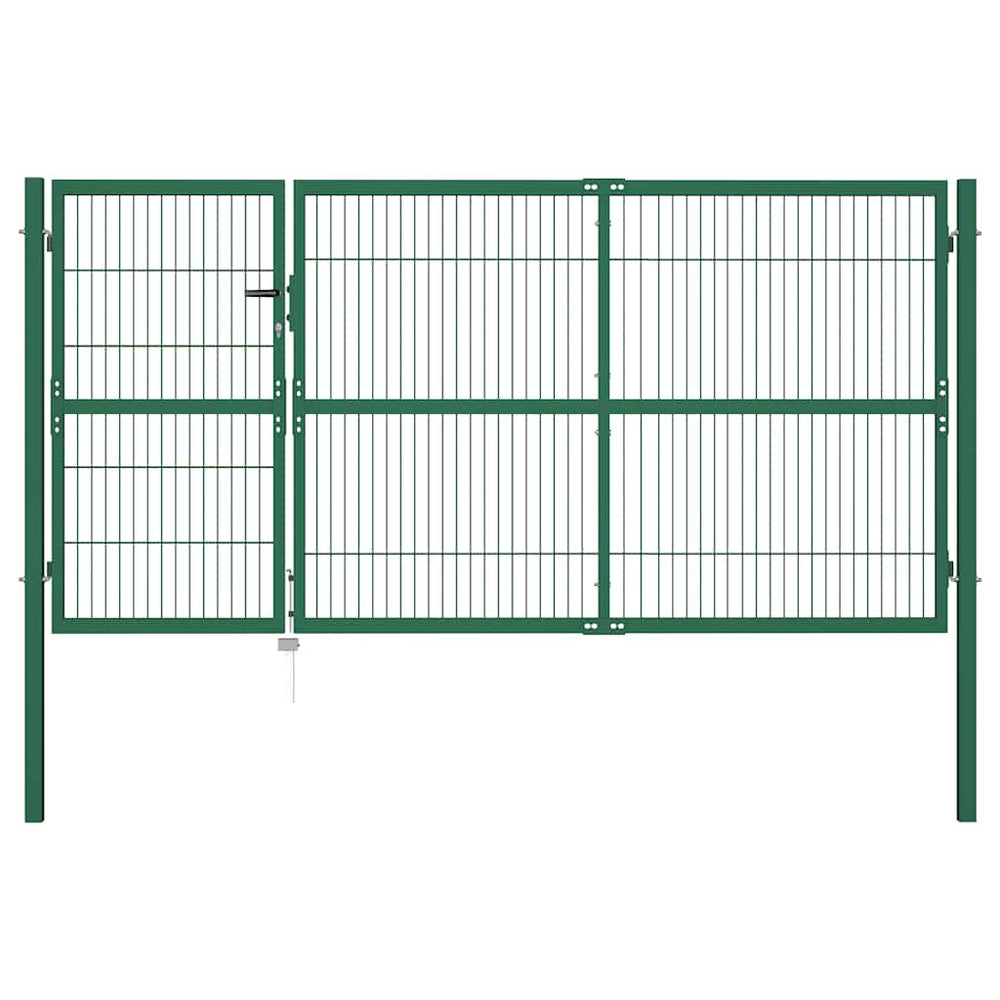 vidaXL Garden Gate with Posts 350x140 cm Steel Green