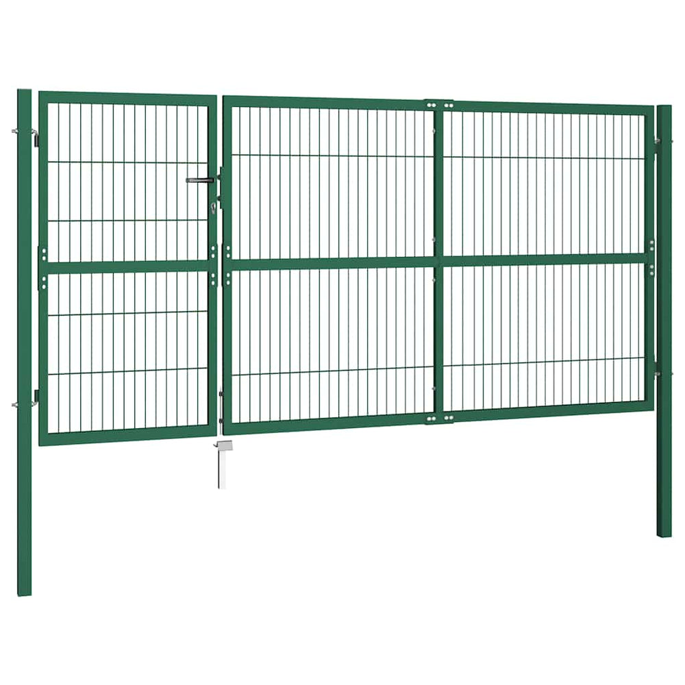vidaXL Garden Gate with Posts 350x140 cm Steel Green