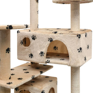 Katzen-Kratzbaum 125 cm Pfoten-Aufdruck Beige