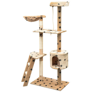Katzen-Kratzbaum Sisal 150 cm Beige mit Pfoten-Aufdruck