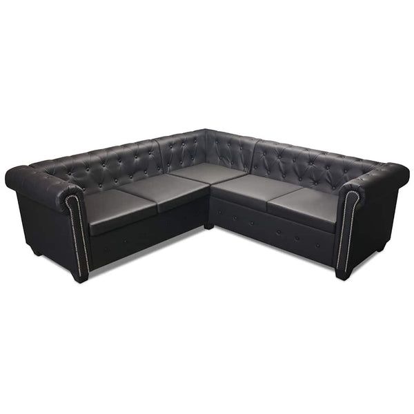 Chesterfield-Ecksofa 5-Sitzer Kunstleder Schwarz