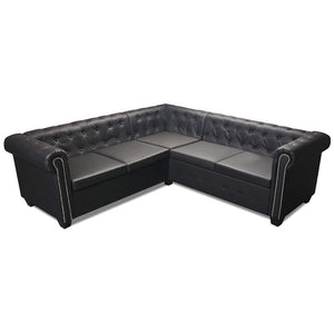 Chesterfield-Ecksofa 5-Sitzer Kunstleder Schwarz