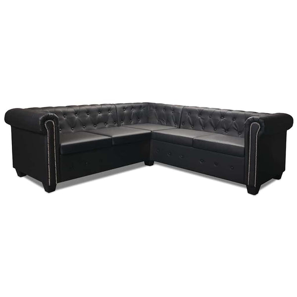 Chesterfield-Ecksofa 5-Sitzer Kunstleder Schwarz