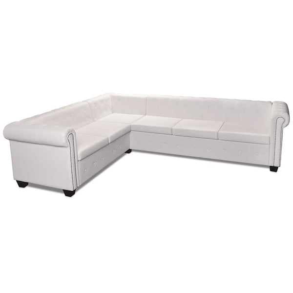 vidaXL Canapé d'angle Chesterfield 6 places en similicuir blanc