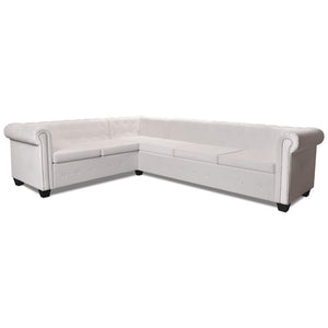 vidaXL Canapé d'angle Chesterfield 6 places en similicuir blanc