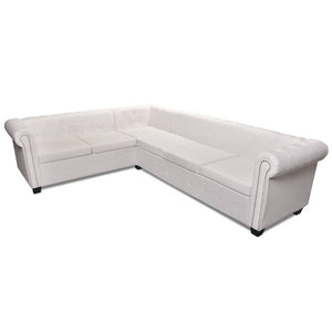 vidaXL Canapé d'angle Chesterfield 6 places en similicuir blanc
