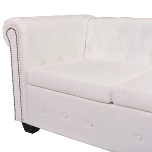vidaXL Canapé d'angle Chesterfield 6 places en similicuir blanc
