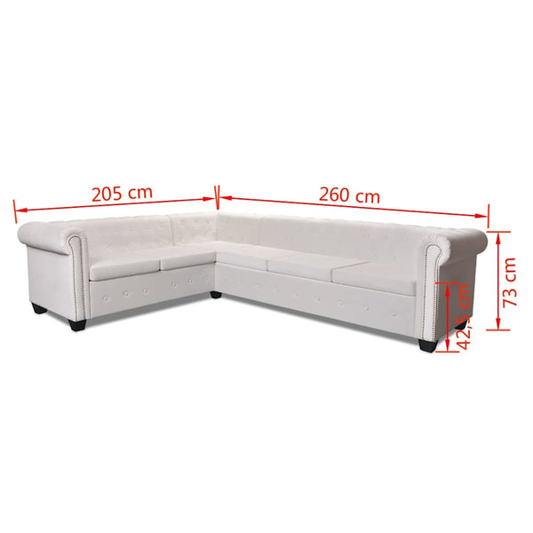vidaXL Canapé d'angle Chesterfield 6 places en similicuir blanc