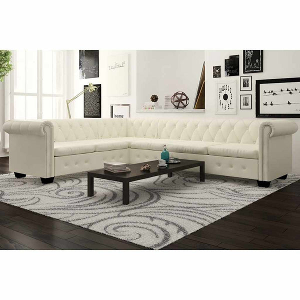 vidaXL Canapé d'angle Chesterfield 6 places en similicuir blanc