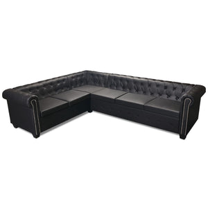 Chesterfield-Ecksofa 6-Sitzer Kunstleder Schwarz