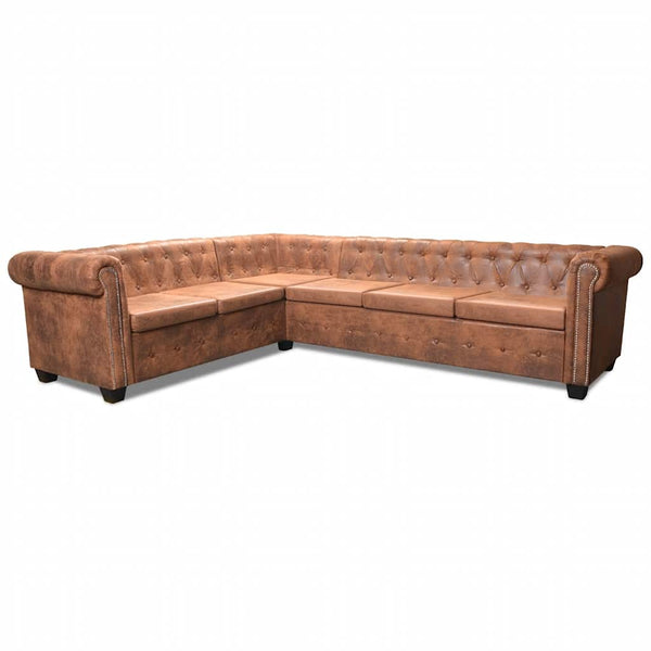 Chesterfield-Ecksofa 6-Sitzer Kunstleder Braun