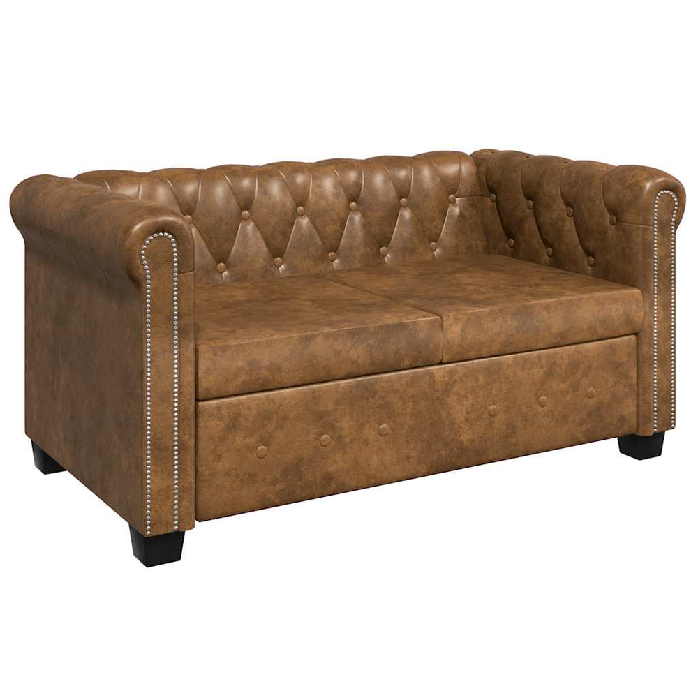 Chesterfield-Sofa 2-Sitzer Kunstleder Braun