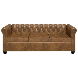 Chesterfield-Sofa 3-Sitzer Kunstleder Braun