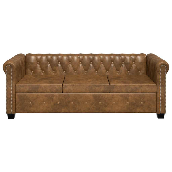 Chesterfield-Sofa 3-Sitzer Kunstleder Braun