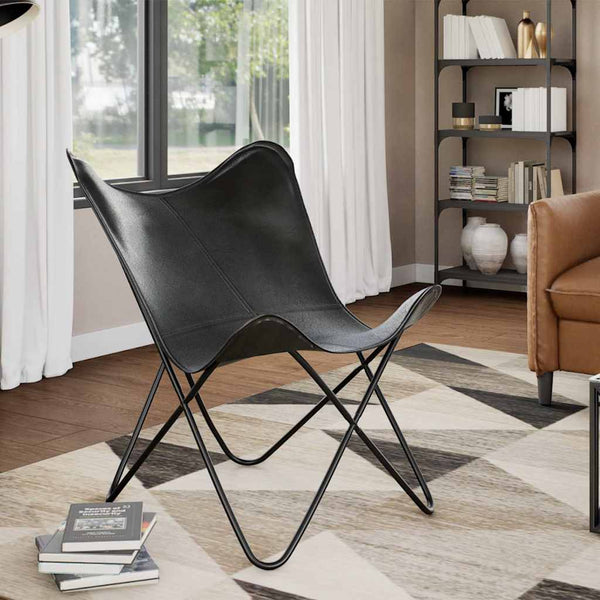 Butterfly-Sessel Schwarz Echtleder