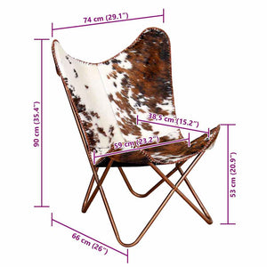 Butterfly-Sessel Braun und Weiß Echtes Kuhfell