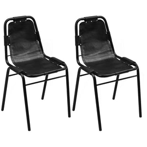 vidaXL Dining Chairs 2 pcs Black Genuine Leather