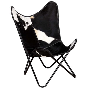 Butterfly-Sessel Schwarz und Weiß Echtes Kuhfell