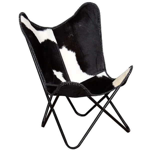 Butterfly-Sessel Schwarz und Weiß Echtes Kuhfell
