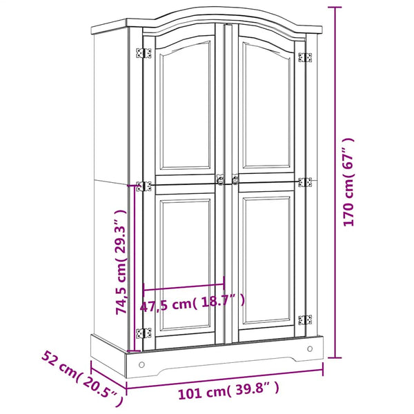 Kleiderschrank Mexiko-Stil Kiefernholz 2 Türen