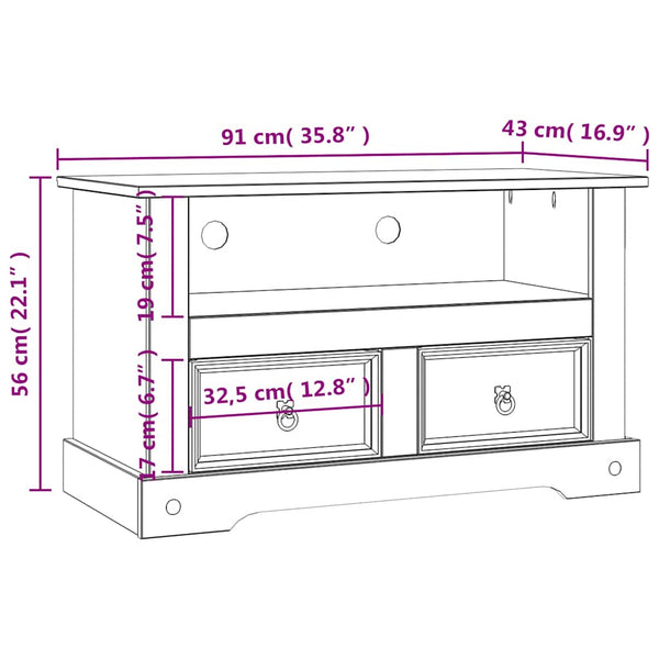 TV-Schrank Mexiko-Stil Kiefernholz 91x43x56 cm