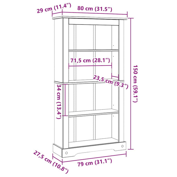 vidaXL Bibliothèque 4 étagères style mexicain pin massif 80x29x150 cm