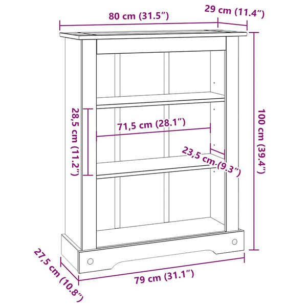 vidaXL Bibliothèque 3 étagères style mexicain pin 80x29x100 cm