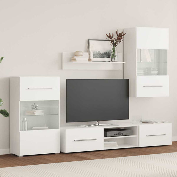 Fünfteilige Wohnwand TV-Schrank mit LED-Beleuchtung Weiß