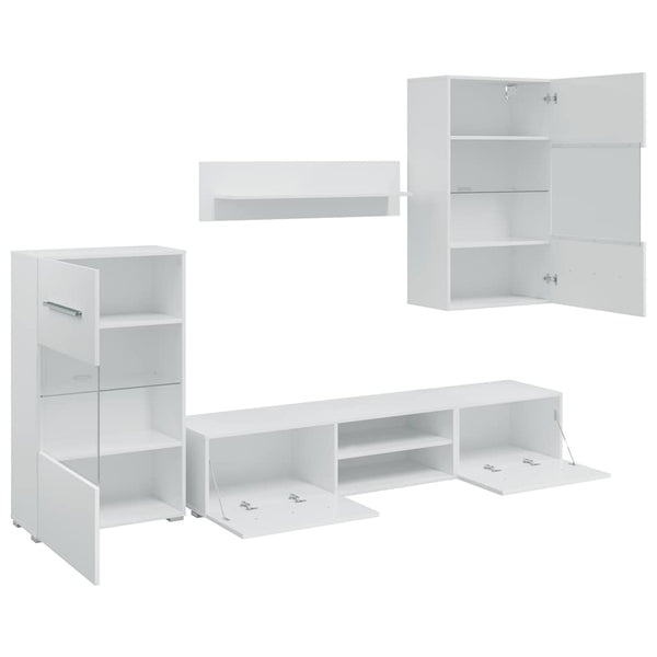 Fünfteilige Wohnwand TV-Schrank mit LED-Beleuchtung Weiß
