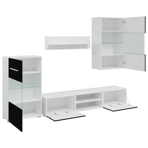 Fünfteilige Wohnwand TV-Schrank mit LED-Beleuchtung Schwarz