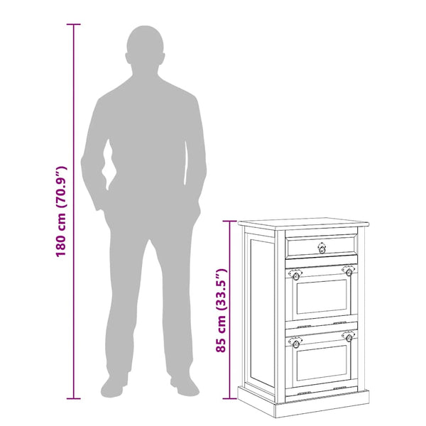Schuhschrank mit 4 Fächern und Schublade Altholz Massiv