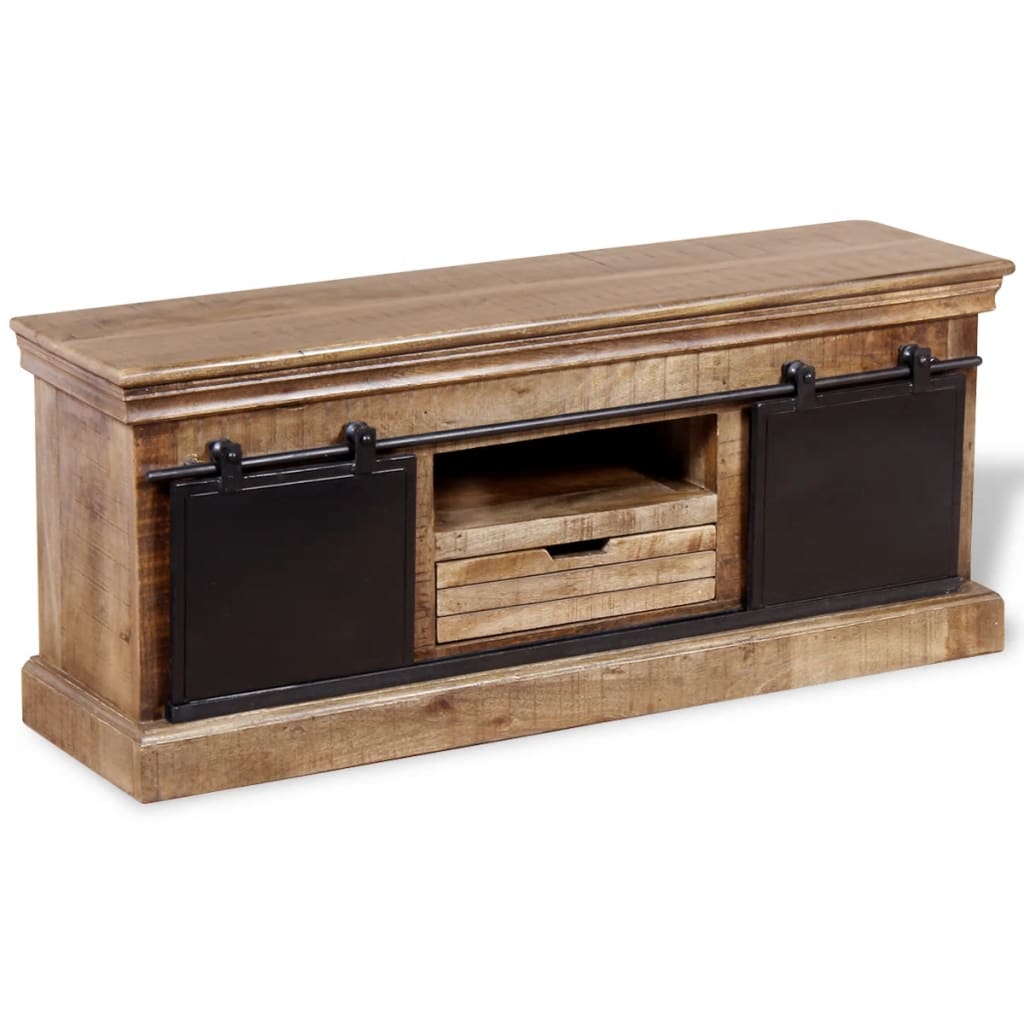 Meuble TV vidaXL avec 2 portes coulissantes en manguier massif 110x30x45 cm