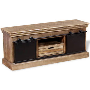 Meuble TV vidaXL avec 2 portes coulissantes en manguier massif 110x30x45 cm