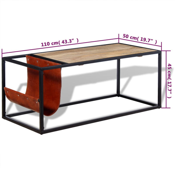 Couchtisch mit Zeitschriftenhalter aus Echtleder 110x50x45 cm