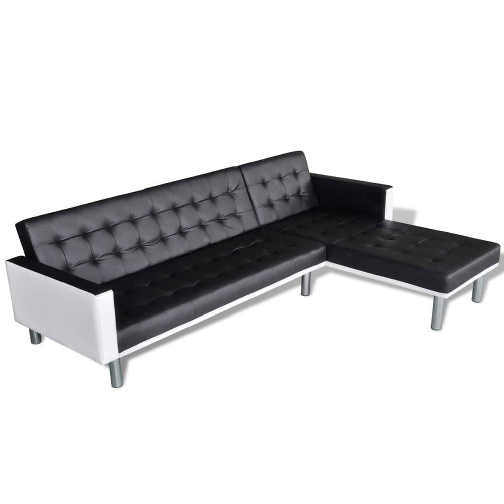 Schlafsofa L-Form Kunstleder Schwarz