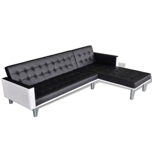 Schlafsofa L-Form Kunstleder Schwarz