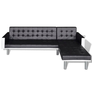 Schlafsofa L-Form Kunstleder Schwarz