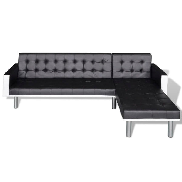 Schlafsofa L-Form Kunstleder Schwarz