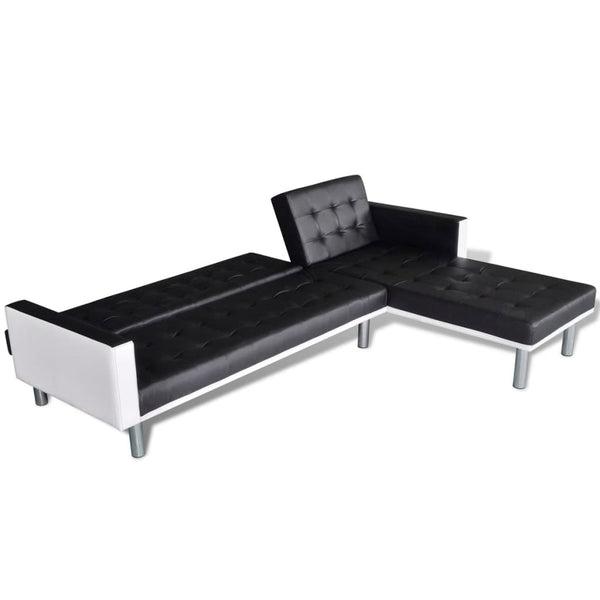 Schlafsofa L-Form Kunstleder Schwarz