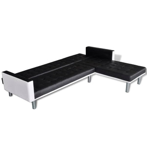 Schlafsofa L-Form Kunstleder Schwarz