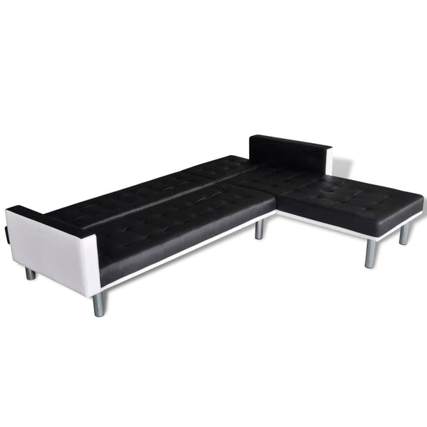 Schlafsofa L-Form Kunstleder Schwarz