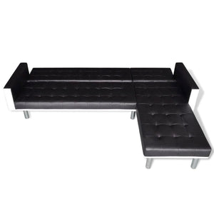 Schlafsofa L-Form Kunstleder Schwarz