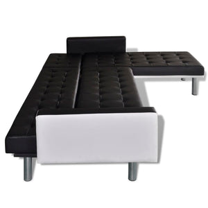 Schlafsofa L-Form Kunstleder Schwarz